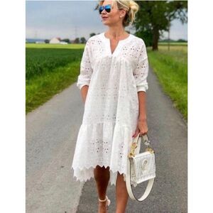 Zara open work embroidered eyelet white dress